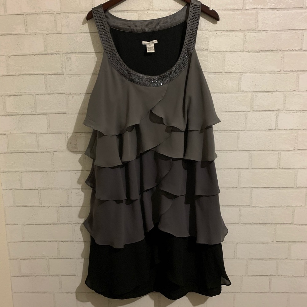 Amanda Lane Ruffle Dress Embellished Neckline 20